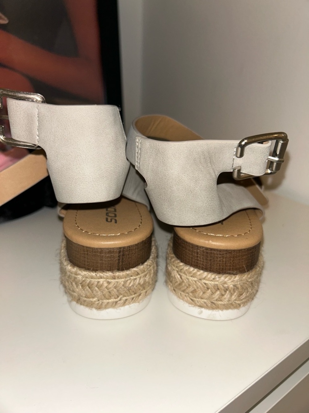Soda White Espadrille Platform Sandals with Buckle Strap
